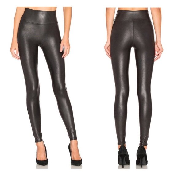 Spanx Faux Leather Leggings Womens Small Petite Black High Rise Stretch Gothic - Picture 2 of 16